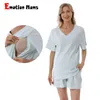 Sleep Lounge Pregnant Women 2pcs Solid Tops and Shorts Pant Summer Breastfeeding Casual Suit Short Sleeve TshirtShorts Maternity Set 230728