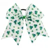 15pcs lot 7 Meisjes Glitter Clover Lint Cheer Bow Met Elastische Band Handgemaakte Patchwork St Patrick Haaraccessoires220q