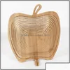 Storage Baskets Wooden Vegetable Basket With Handle Apple Shape Fruit Foldable Eco Friendly Skep Fashion Top Quality 16Ad B Drop Del Dhuhi