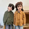 Vestes automne unisexe enfants couleur unie coton vestes filles lâche décontracté manteaux garçons revers col outwear 230728