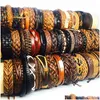 Kunst und Handwerk Großhandel 30 Stück Lederarmbänder Handgefertigte echte Mode Manschettenarmband Armreifen für Männer Frauen Schmuck Mix Styles Bran Dhmsd