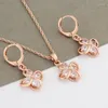 Collier boucles d'oreilles ensemble mode 585 or Rose couleur goutte ensembles pour femmes Zircon naturel ethnique fleur mariée bijoux de mariage