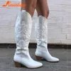 Boots Women's Western Boots Autumn Winter Fashion Chunky Heeled Cowboy Boots Vintage Style Country Western Cowgirl White Boots 230728