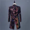 Erkek Suit 2023men'in Çiçeği Mavi Mor Siyah Velvet Pulin Moda Trendi Sıradan Takım Eyalet Avrupa ve Amerikan Parlak Top Elbise