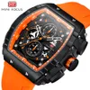 Armbandsur mini Focus Chronograph Quartz Watch for Men Tonneau Dial Military Sport Wristwatch Man med Orange Silicone Strap Auto Date 230727