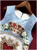 2023 Vestido Jacquard Estampa Floral Azul Verão Sem Mangas Decote Redondo Mini Vestidos Casuais Curtos A3Q122218