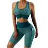 Dames Trainingspakken Yoga sets Gym naadloze training Geribbelde tanktop Sport 2-delig Hoge taille Fitness Push-up controle Buikshorts Outfit