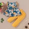 Clothing Sets 16T Kids Baby Girl Set Sleeveless Flower Tshirt Solid Colored Leggings Pants 2PCS Children Banquet Costume 230728