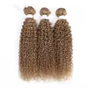 Cabelo humano brasileiro 3 pacotes com fechamento de renda 4*4 27 # cor Kinky encaracolado Yirubeauty tramas de cabelo virgem com fechamento parte livre