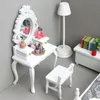 Outils Atelier Miniature Coiffeuse De Maquillage En Bois Avec Tabouret Dressing Armoire De Rangement Dollhouse Chambre Salle De Bains Meubles Décor 230727