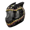 Casques de moto Casque intégral Cornes d'animaux pour femmes Haute qualité Vintage Grands yeux Noir Hommes