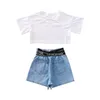 Kläder sätter barnflickor kläder set Summer Girl Crop Tops Tshirt Denim Shorts 2st.