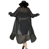 Women's Trench Coats Translucent Sexy Fashion Light Chiffon Mid-Length Coat For Women Summer Long-Sleeve Sun-Proof Cardigan