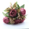 Fiori decorativi Bouquet di peonia di seta rosa artificiale 5 boccioli di testa finti per la decorazione di nozze a casa Fiore per interni