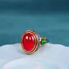 Wedding Rings Original ancient gold craftsmanship natural carnelian rings for women flower enamel national style light luxury jewelry 230727