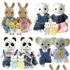 ملحقات Doll House 1 12 Forest Animal Family Mini Bear Panda Girl Play Setforest Villa Furniture