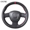 DIY Black Genuine Leather Suede Car Steering Wheel Cover for Audi A5 2008-2010 A3 8P 2008-2013 A6 C6 A4 B8 2008-2010230P