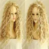 Mode Vrouwen Geel Afro Krullend Medium Synthetisch Haar Cosplay Party Volledige Wig2822