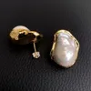 Stud YYGEM 21x28mm Natural Cultured White Keshi Baroque Pearl Gold Plated Earrings 230727