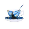 Canecas de alta qualidade Fine Bone China Van Gogh Xícaras de café com pires Espresso Sets Drinkware para casa 230727