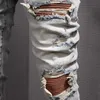 Patch Stretch Jeans Hombre Algodón Pantalón Vaquero Rip Effect Slim Fit Leg Damage Denim