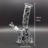 Bongo de vidro de 8 polegadas Cachimbos de água com estampa de caveira preta para cachimbo de água + tigela