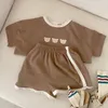 Kleding Sets Zomer Koreaanse Versie Baby Jongens En Meisjes 2pcsset Korte Mouwen Tees Pak Cartoon Leuke Kinderkleding kostuum 230728