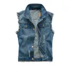 Mäns västar Mens ärmlös jeansjacka Män överdimensionerad 6xl Blue Black Denim Vest Cowboy Waistcoat 230727