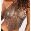 Vrouwen Tanks Camis Crop Top Vrouwen Zomer Sexy See Through Metal Y2k Halter Beach Party Tank Club Rave Outfits visnet Tops 230727