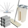 Mop Set mop e secchio Mop piatto regolabile in microfibra con manico in acciaio inossidabile e 6 panni riutilizzabili per mop bagnati e asciutti 230728