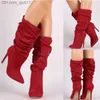 Bottes femmes plissées petites et moyennes bottes 2021 hiver femmes minces chaussures à talons hauts femmes coin orteil femmes Sexy pompe femmes chaussures de fête grande taille Z230728