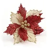 Decorazioni natalizie 5 pz / lotto 2021 22 cm Glitter Poinsettia Fiori artificiali Ornamento per alberi Merry Party Supplies1245P