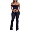 Pantalon deux pièces pour femmes Solid V Cut Set Femmes Sexy Bretelles Spaghetti Crop Tops Taille Haute Slim Flare Mode Casual Jogger Vêtements Costumes