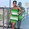 Summer Womens Knitted Dress New Designer Sexy Bra Off Shoulder Skirt Striped Contrast Color Lace Slim Fit Bodycon Dresses