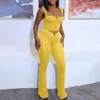 Pantalon deux pièces pour femmes Solid V Cut Set Femmes Sexy Bretelles Spaghetti Crop Tops Taille Haute Slim Flare Mode Casual Jogger Vêtements Costumes