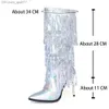 Bottes RIBETRINI Mode Bout Pointu Bord Paillettes Petites et Moyennes Jambes Bottes Femmes Zipper Métal Flash Sexy Robe Élégante Chaussures Longues Z230728