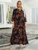 Plusstorlekar 2023 Spring Autumn Woman Dress Cotton V Neck Floral Print Retro Loose Overized Maxi Long 4XL 5XL Size Women Clothing 230727