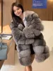 Women's Fur Faux Fur FURTJY Medieval Style High-end Silver Blue Whole Leather mid-length Fur Coat European Finnish Silver Frost Coat HKD230727