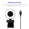 Webcams 1080P Webcam Autofocus Mini Camera Plug met Licht Ronde Lens Web voor PC Laptop R230728