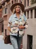 Vestes Femmes Fitshinling Harajuku Vintage Femmes Denim Veste Imprimé Géométrique Automne Hiver Jeans Manteau Femme Slim Mode Survêtement 230727