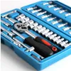 Chrome Vandium 46 st Socket Bit Tool Set Release Ratchet Handle Metric Socket Wrench Set for Car Repair260C