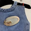 Womens designer blue denim tank top fashion luxury summer sleeveless jumper t shirts women camis woman casual streetwear clothes