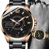 Montres-bracelets Montre en acier au tungstène pour hommes d'affaires Cadran circulaire Calendrier automatique Lueur de nuit comme cadeau aux êtres chers et aux aînés