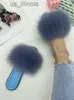 Slippers Women Luxury Natural Fur Slides Ladies Summer House Slippers Real Fur Outdoor Woman Furry Flats Sandals Flip Flops J230728