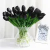 PU vero tocco artificiale nero rosa tulipano splendido fiore in lattice stami matrimonio fiore finto dcor casa festa memoriale 15PCS LOT2622