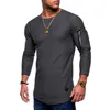 Men's T Shirts Men Slim Fit Swag Hem Shirt Long Sleeve Solid Longline T-shirt Male Curve Hip Hop Tshirt Streetwear Autum Tee Tops