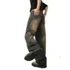 Men's Jeans Adjustable Waist Khaki Washed Men Loose Casual Vintage Wide Leg Denim Pants Male Streetwear Baggy Trousers