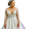 Robe de mariée élégante Sexy couche transparent 3d Fleurs Perles Robes nuptiales sur mesure à manches longues plus appliques de taille en taille 0505