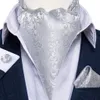 Cravates De Luxe Argent Paisley Hommes Ascot Cravate De Mariage Formelle Cravat Ascot Scrunch Auto Britannique Cravate Ensemble Poche Carré Bouton De Manchette DiBanGu 230728