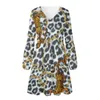 Casual Dresses Doginthehole Baroque Tiger Pattern Design Tunic Dress Spring Summer V Neck Puff Sleeves Ladies Vestido